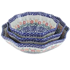 Blue Rose Polish Pottery M1000 Manufaktura Serving Bowl Set