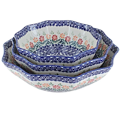 Blue Rose Polish Pottery M1000 Manufaktura Serving Bowl Set 3 Blue Rose Polish Pottery M1000 Manufaktura Serving Bowl Set