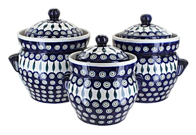 Blue Rose Polish Pottery 1120 Zaklady Large Canister Set 8 Blue Rose Polish Pottery 1120 Zaklady Large Canister Set - Image 6