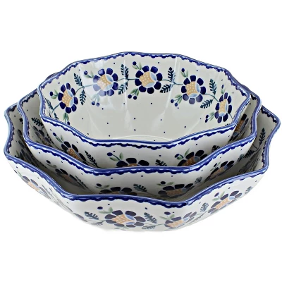 Blue Rose Polish Pottery M1000 Manufaktura Serving Bowl Set 8 Blue Rose Polish Pottery M1000 Manufaktura Serving Bowl Set - Image 6
