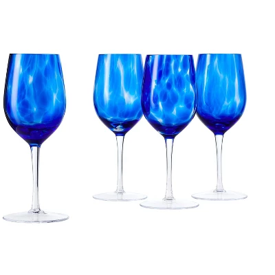 Blue Rose Polish Pottery Hand Blown Wine Glass Set 4 Blue Rose Polish Pottery Hand Blown Wine Glass Set - Image 2