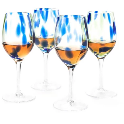 Blue Rose Polish Pottery Hand Blown Wine Glass Set 5 Blue Rose Polish Pottery Hand Blown Wine Glass Set - Image 3