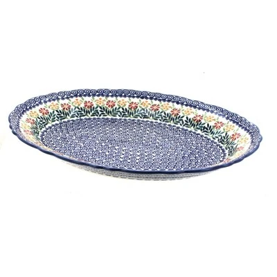 Blue Rose Polish Pottery P165 Manufaktura Large Oval Serving Platter 5 Blue Rose Polish Pottery P165 Manufaktura Large Oval Serving Platter - Image 3