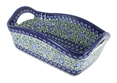 Blue Rose Polish Pottery 2003 Zaklady Basket With Handles 6 Blue Rose Polish Pottery 2003 Zaklady Basket With Handles - Image 4