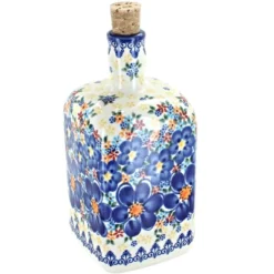 Blue Rose Polish Pottery 13 Vena Square Bottle With Cork -Blue Rose Pottery Store GUEST d2198d47 69a3 4a25 b3e0 ae571b1ce962