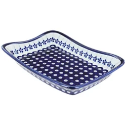 Blue Rose Polish Pottery 1935 Zaklady Large Rectangular Tray