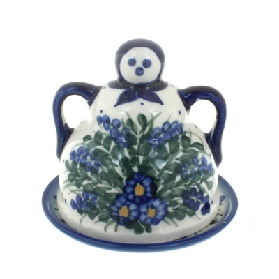 Blue Rose Polish Pottery 33A WR Unikat Small Cheese Lady 3 Blue Rose Polish Pottery 33A WR Unikat Small Cheese Lady