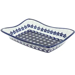 Blue Rose Polish Pottery 1934 Zaklady Medium Rectangular Tray