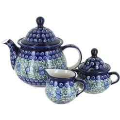 Blue Rose Polish Pottery 1700 Zaklady 3 Piece Tea Set -Blue Rose Pottery Store GUEST e4751016 17f5 469f ad91 4c016b54ef48