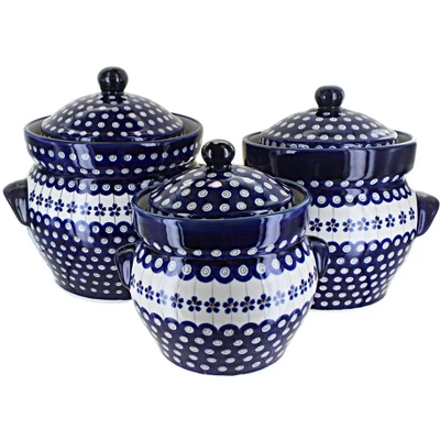 Blue Rose Polish Pottery 1120 Zaklady Large Canister Set 3 Blue Rose Polish Pottery 1120 Zaklady Large Canister Set