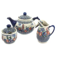 Blue Rose Polish Pottery 1700 Vena 3 Piece Tea Set -Blue Rose Pottery Store GUEST e85411c1 3206 462e bd9e 73f3a0d97a20