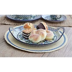 Blue Rose Polish Pottery 1333 Zaklady Round Serving Tray With Handles