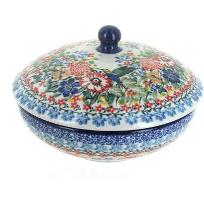 Blue Rose Polish Pottery C55 Ceramika Artystyczna Covered Bowl 7 Blue Rose Polish Pottery C55 Ceramika Artystyczna Covered Bowl - Image 5