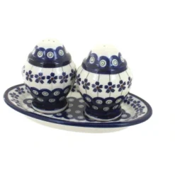 Blue Rose Polish Pottery 1282 Zaklady Salt & Pepper Shakers With Plate -Blue Rose Pottery Store GUEST fb427c0c dd14 41c8 bcc8 bfde1085cca4