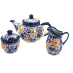 Blue Rose Polish Pottery 1700 Vena 3 Piece Tea Set -Blue Rose Pottery Store GUEST ff79dcd9 2e4e 4f47 8424 6dcda3d13193