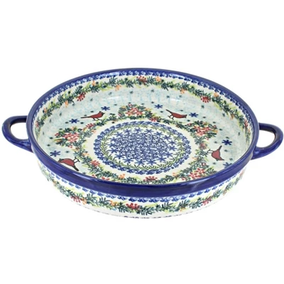 Blue Rose Polish Pottery 182 Vena Large Round Baker With Handles 8 Blue Rose Polish Pottery 182 Vena Large Round Baker With Handles - Image 6